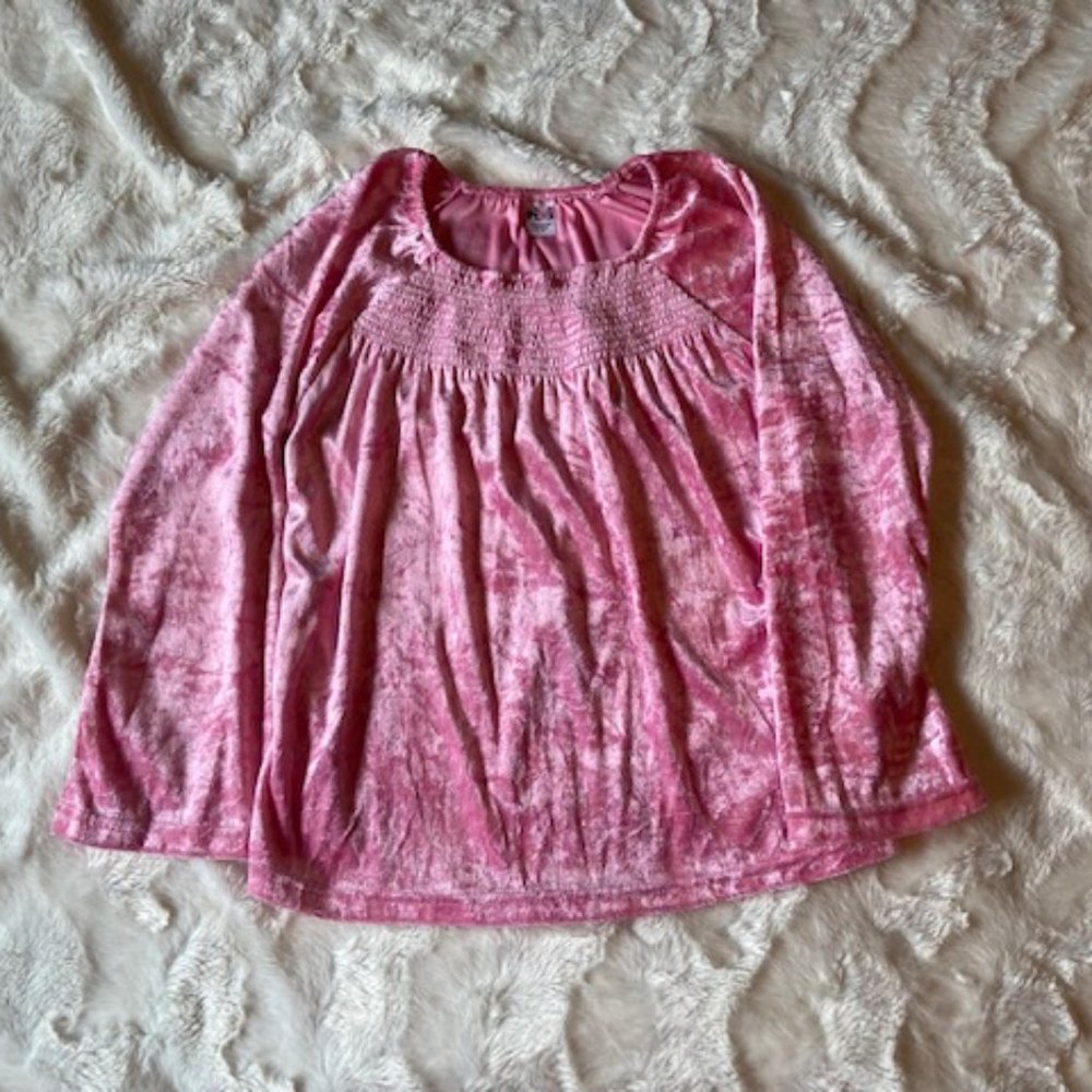 2/$35 Please Mum Pink Velour Smocking Top Girls Size L NWT